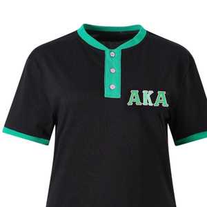 Chemise Henley noire AKA pour femme, broderie de lettres grecques, patte de boutonnage, haut décontracté de qualité supérieure, tissu de haute qualité, coupe confortable - Product Image 3