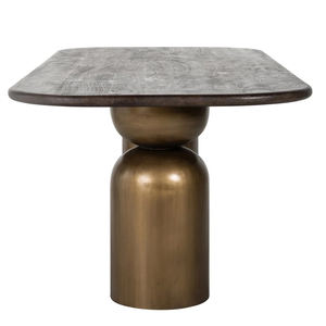 Table à manger moderne de luxe en bois de manguier massif, plateau octogonal brun, avec base en métal doré à deux pieds, pour cuisine de villa. - Product Image 2