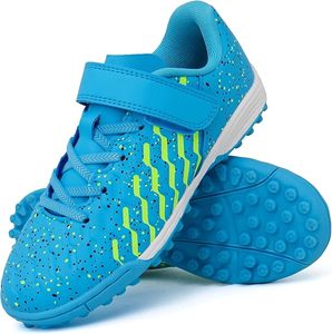 Chaussures de football bleues en mesh pour garçons avec sangle Velcro, semelle extérieure en caoutchouc respirant, semelle intermédiaire en EVA, crampons de sport d'été - Product Image 1