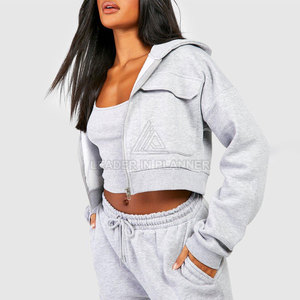 ชุดวอร์มครอปท็อปมีฮู้ดสำหรับผู้หญิง คุณภาพพรีเมียม ขายดีที่สุด ผ้าฝ้าย 100% สีพื้น ราคาสมเหตุสมผล ขายส่ง - Product Image 6