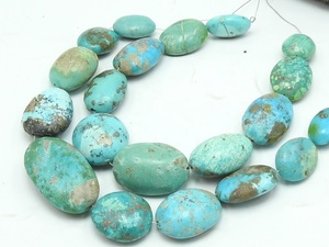 Chaîne de perles ovales lisses et polies en turquoise, 8 pouces, 15-30 mm de long, pierre naturelle certifiée par un tiers PMEGEMSBEADS - Product Image 4