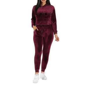 Survêtement en velours pour femme, collection hiver, avec couleurs et logos personnalisables, pour la mode streetwear haut de gamme. - Product Image 3