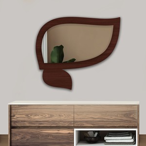 New design Leaf shape wooden brown color wall <b>mirror</b> decorative <b>mirror</b> customized size color available for Entryway dining space - Product Image 2