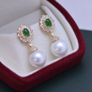 Boucles d'oreilles pendantes en argent S925 avec perles d'eau douce rondes blanches de 11-12 mm - Lumière intense, sans défaut - Product Image 2