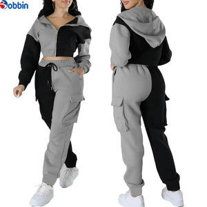 Top Quality Hot Selling Women Reversible Color Blocking Hooded Tracksuit Full Sleeve Cargo Joggers Loose Fit Elastic Waist 2Pcs - Product Image 5