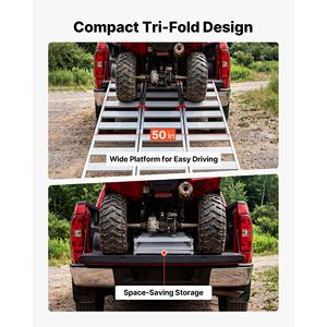 Rampes de chargement pour camion en aluminium pliables en trois parties, 76x50 pouces, capacité de 1500 lb, rampes de chargement pour VTT avec sangles et doigts en caoutchouc antidérapants - Product Image 3