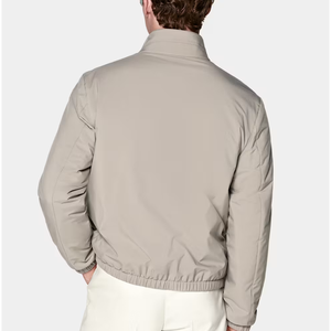 <b>Men's</b> <b>Light</b> Gray Bomber <b>Jacket</b> Stand Collar Zipper Closure Casual Regular Fit Autumn Wear Windproof Polyester Wadding - Product Image 2