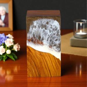 Rosewood Cremation Urn with Resin Ocean Wave - Remembrance <b>Keepsake</b> handmade urn <b>box</b> - Product Image 1