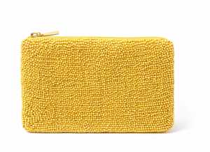 Pochette cosmétique brodée à la main avec perles jaunes, mini sac à main de créateur tendance avec doublure en polyester et chaîne de poignet pour femme - Product Image 2