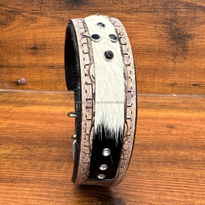 New Adjustable Hand Tooled Leather Diamond Pet Collars for Medium Large Dogs Collars <b>Padded</b> Genuine Leather Luxury Pet Collars - Product Image 4