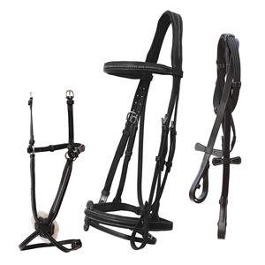 Nuevo equipo de equitación ajustable y duradero de cuero vacuno con correa de nariz y frente con diseño de corona brillante en forma de 8 y riendas Horsekraft - Product Image 1