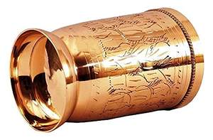 Gobelet artisanal en cuivre et verre avec motif gravé – Tasse à boire ayurvédique traditionnelle – Gobelet décoratif en métal polyvalent - Product Image 5