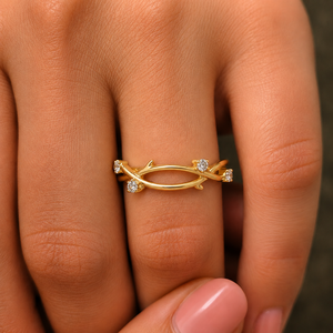 Nature Inspired Crossover Round Brilliant Cut Lab Grown Diamond <b>Rings</b> DEF VVS 14K Yellow Gold Engagement <b>Rings</b> Jewelry Wholesale - Product Image 2