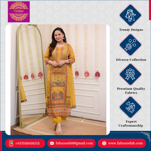 Ensemble Salwar Suit Dupatta en satin de soie pour femmes indiennes et pakistanaises, de haute qualité, FABZONE, magnifique travail de pierres jaunes, spécial - Product Image 3