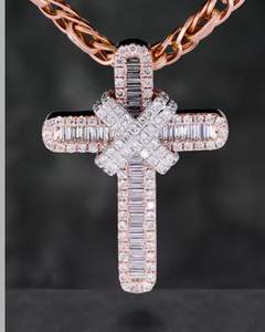 Colgante de Moissanita con Corte Baguette y Redondo, Diseño Cruzado, Estilo Hip Hop, Plata 925, Iced Out, Colgante de Fe Religiosa, Collar - Product Image 1