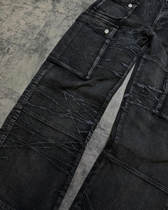 High Quality Custom Own Logo Vintage Acid Wash Hip Hop Rivet Embroidered Cargo Denim <b>Jeans</b> Decorated <b>Jeans</b> Light Wash <b>Jeans</b> <b>Men</b> - Product Image 3