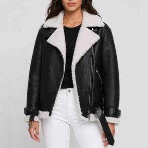 Chaqueta de Motociclista de Cuero Negro con Forro de Piel Sintética, Cierre de Cremallera, Estilo Motero para Invierno, Chaqueta para Mujer - Product Image 4