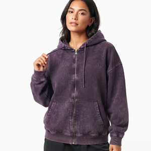 Sudadera con capucha extragrande con cremallera completa y hombros caídos, estilo acid wash, para mujer, de algodón, estilo urbano, con logotipo personalizado, fabricante - Product Image 1
