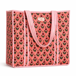 Sac à main en coton matelassé à fleurs roses de qualité supérieure, sac fourre-tout pour femmes, élégant, grande capacité, sac de transport écologique - Product Image 2