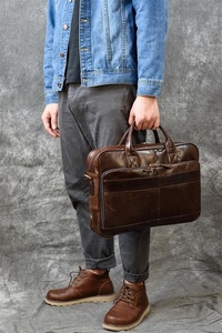 Maletín de Cuero Genuino para Portátil, Estilo Vintage, para Negocios, con Logotipo Personalizado, de Piel de Vaca, para Oficina, Viajes, Bandolera, Impermeable - Product Image 3