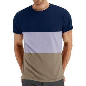 Camiseta de Hombre a la Moda con Bloques de Color, Manga Corta, Cuello Redondo, Corte Regular, Estilo Casual Tejido, en Azul Marino, Gris y Verde Oliva, Diseño Sólido - Product Image 5