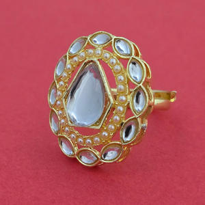 Exquisite Indo-Western Adjustable Classic Finger <b>Ring</b> with Small Beads Stunning Mehndi Plating - Product Image 1