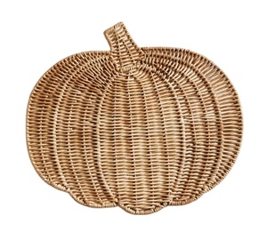 Assiette de présentation tressée en rotin style citrouille, décoration de table et murale bohème en osier, dessous-de-plat tressé en rotin - Product Image 1