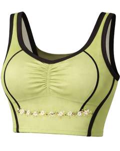 Ensemble jupe deux pièces vert clair personnalisé pour femme, haut court sans manches, mini-jupe taille haute avec bordure florale, tenue d'été extensible et tendance - Product Image 2