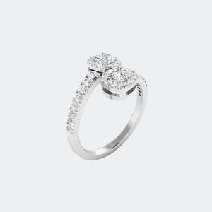 Bague Toi et Moi en Or Massif 10K/14K/18K avec Diamant de Laboratoire Taille Coussin Sertie Pavé, Style Double Pierre Entrelacée pour Femme - Product Image 5