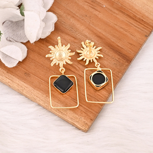 Natural <b>Black</b> Onyx Gold Plated Brass <b>Dangle</b> <b>Earrings</b> Handmade Fashion Jewelry for Women - Product Image 5