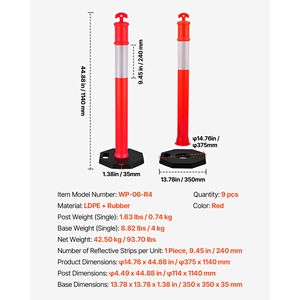 Set di 9 Coni Segnaletici Stradali in HDPE Resistenti da 48 Pollici con Strisce Riflettenti e Base Appesantita - Product Image 5