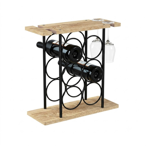 Minimalist 6-Bottle Tabletop Wine Rack Sturdy Wood And Metal <b>Freestanding</b> Wine Holder For Home <b>Bar</b> Kitchen Countertop Display - Product Image 3