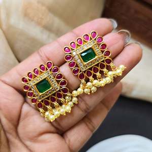 Square Fine Stud Earrings with AD Design - Product Image 2