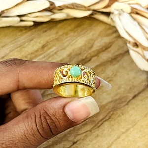 Trendy Turquoise <b>Rings</b> Boho Brass Band Jewelry Women 18k Gold Plated Filigree Scroll Ethnic <b>Statement</b> <b>Ring</b> for Wholesale/OEM/ODM - Product Image 2