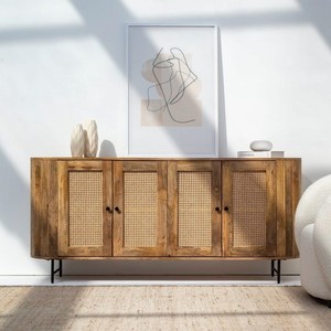 Buffet à 4 portes en rotin Vandana Pebble Lyra pour des intérieurs et extérieurs modernes et élégants - Product Image 1