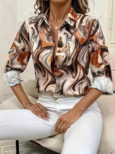 Women's Printed Long Sleeve Button Down Blouse Casual Spring Summer <b>Top</b> Regular Fit Polyester Shirt With Abstract Pattern - Product Image 2