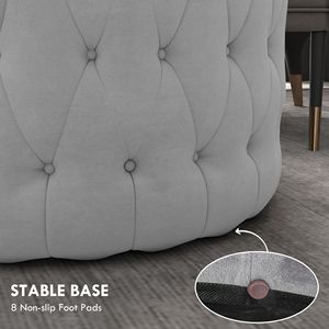 Round Gray <b>Ottoman</b> with Velvet Feel Button Tufted Design Padded Seat Upholstered Foot <b>Stool</b> for Home Office Living Room Entryway - Product Image 6