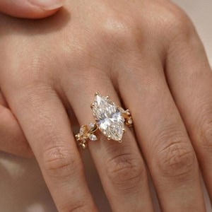 Authentic Lab Grown 3.01CT Marquise Cut <b>Diamond</b> Leaf Branch Band <b>Ring</b> For Women's 14K Solid Gold Surprise Wedding Charms Gift - Product Image 1