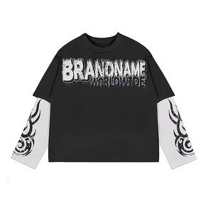T-shirt à manches longues personnalisé OEM, 260 grammes, 100% coton, anti-rides, col rond, imprimé à l'écran, vêtements hip-hop pour hommes - Product Image 5