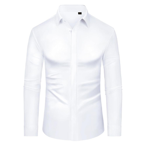 เสื้อเชิ้ตผู้ชายทรงเข้ารูป สีม่วง แขนยาว ปกคอปก ผ้าป๊อปลิน สีพื้น สไตล์สมาร์ทแคชชวล แขนยาวเต็มตัว เหมาะสำหรับใส่ในฤดูใบไม้ร่วง - Product Image 6
