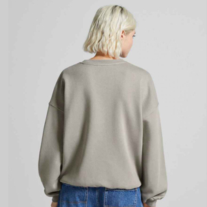 Sudadera Oversize de Cuello Redondo para Mujer, Color Sólido, Hombros Caídos, Manga Larga, Tejido de Algodón, Ropa de Otoño - Product Image 3