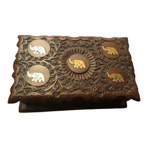 Hand Carved Wooden Jewelry Organizer <b>Box</b> Elephant Pattern Storage Case Decorative <b>Keepsake</b> <b>Box</b> for Home Display - Product Image 1