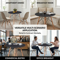 Table d'appoint ronde moderne en gros pour café et restaurant, plateau noir, pieds en bois
