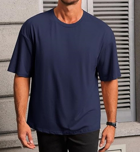 Camiseta Casual de Algodón para Hombre, Cuello Redondo, Manga Corta, Color Azul Marino, Talla Grande - Product Image 4