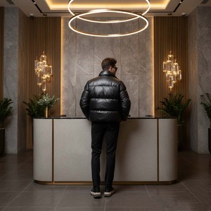 Chaqueta de Plumón de Lana de Color Personalizado de Lujo para Hombre, Chaqueta Impermeable con Cierre y Cuello Alto para Otoño - Product Image 5