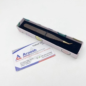 Aroosh Corp Gold Tip Profesional de alta calidad Pinzas de pestañas de acero inoxidable de 45 grados Sostenible-Brown Diamond Grip Pointed - Product Image 5