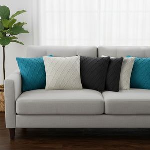 Ensemble de couettes SOGA 6 pièces 45 cm, turquoise, tricoté, crème et gris anthracite, avec housses de coussin à motif torsadé - Product Image 3