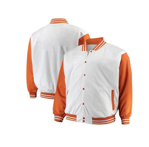 <b>Mens</b> Varsity <b>Jacket</b> Blue Body Beige Sleeves <b>Baseball</b> Letterman <b>Jacket</b> With Striped Rib Knit Cuffs Custom College Team Outerwear - Product Image 3