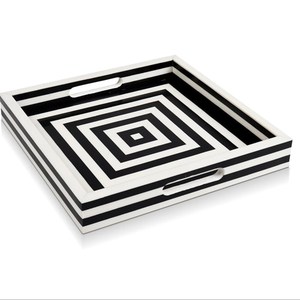 Plateau de service moderne en bois de qualité supérieure avec incrustation de os et motif abstrait, idéal pour offrir et décorer, fabriqué à la main - Product Image 1