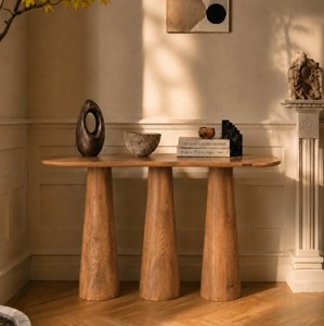 Table console moderne en bois de pin massif pour salon, hôtel, salle à manger, avec pieds arrondis - Product Image 1